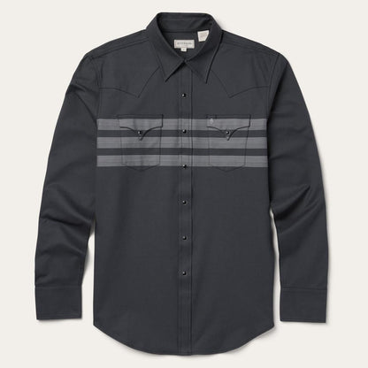 Border Stripe Twill Western Shirt Black Men Stetson Western Shirts