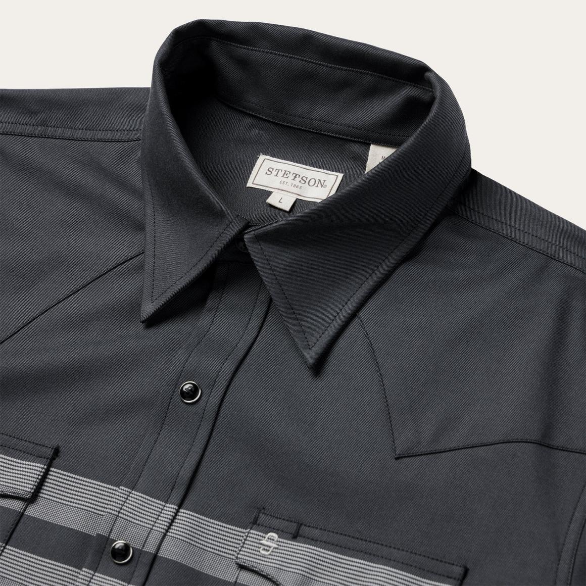 Border Stripe Twill Western Shirt Black Men Stetson Western Shirts
