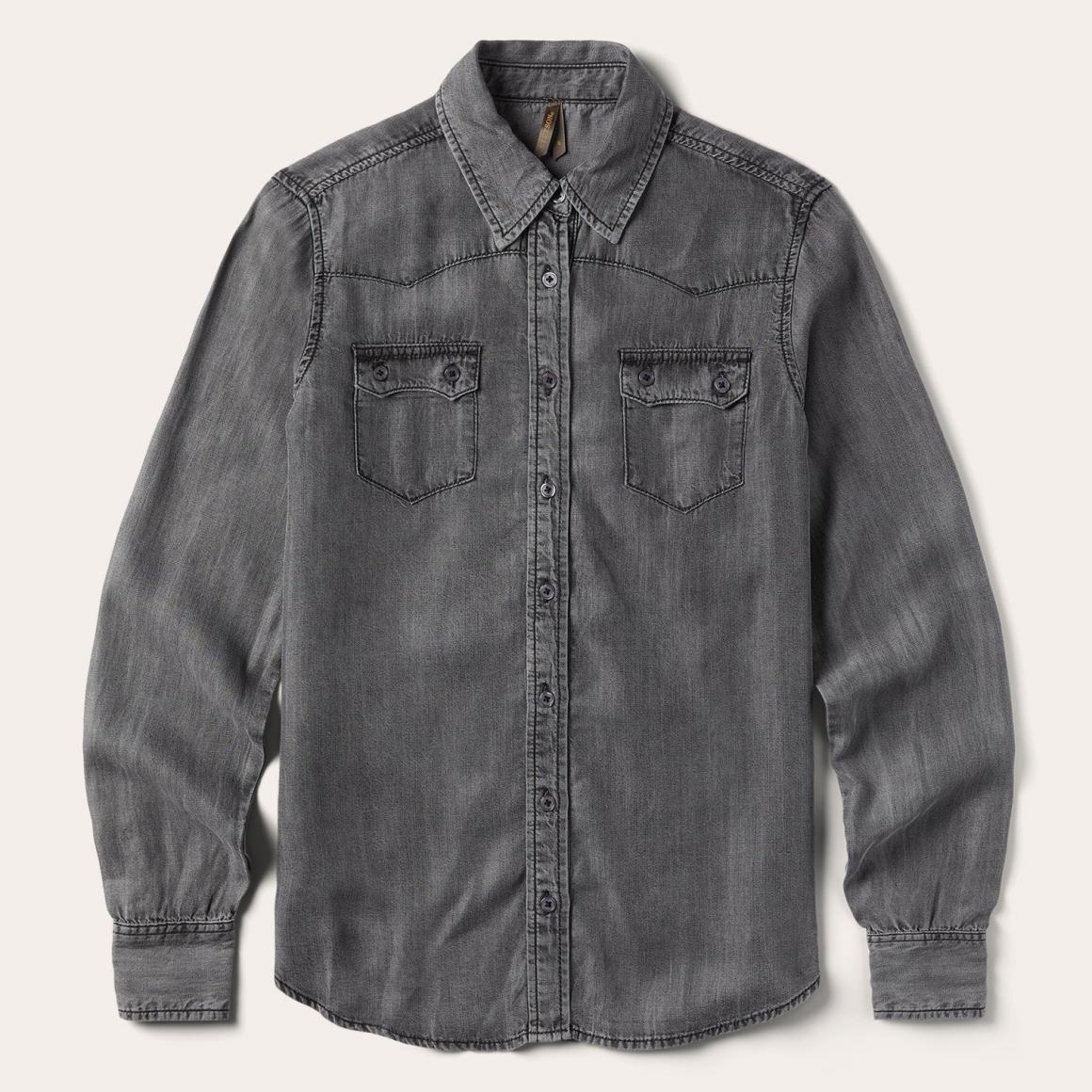 Boyfriend Fit Denim Shirt Washed Black Women Stetson Denim Shirts