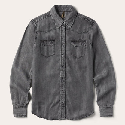 Boyfriend Fit Denim Shirt Washed Black Women Stetson Denim Shirts