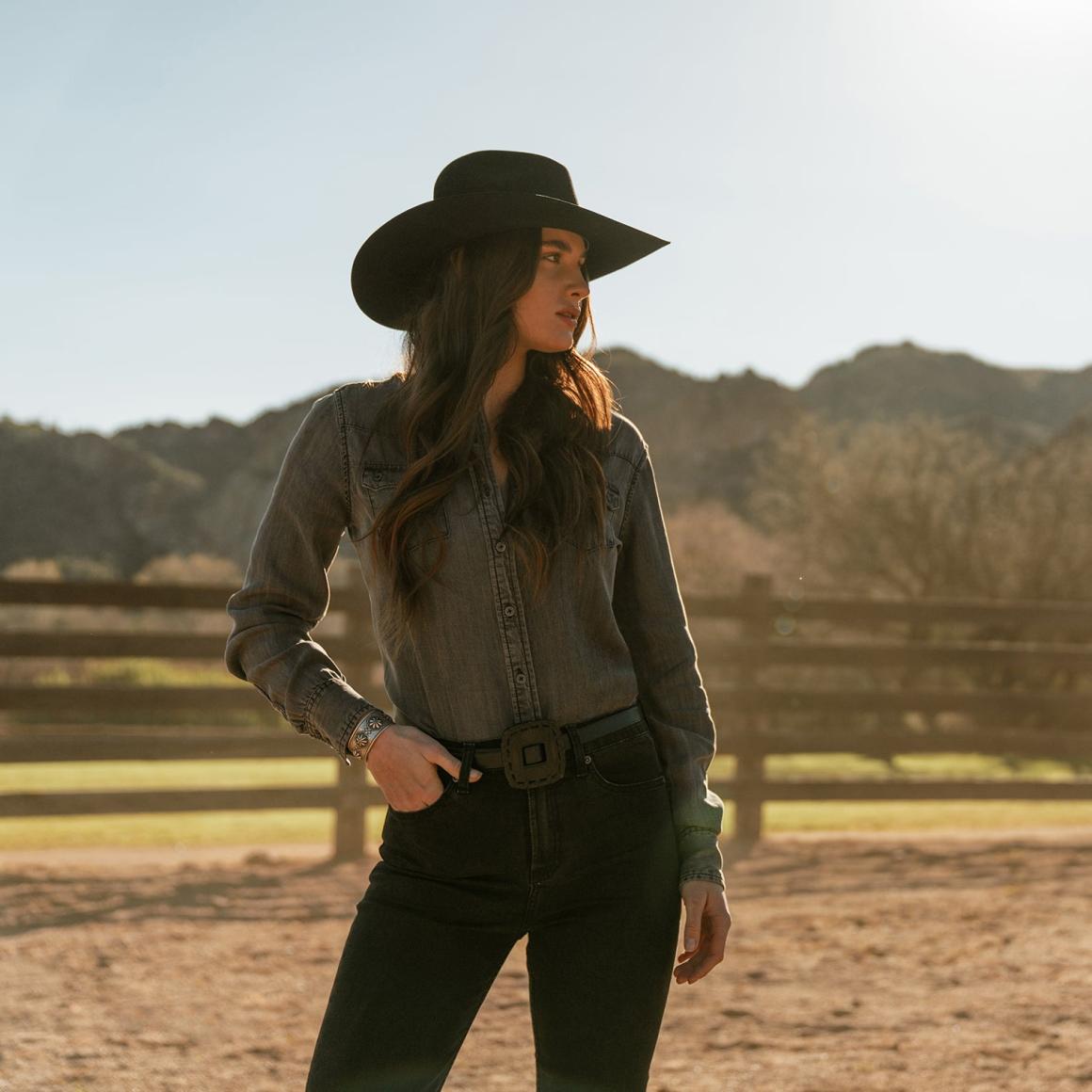 Boyfriend Fit Denim Shirt Washed Black Women Stetson Denim Shirts