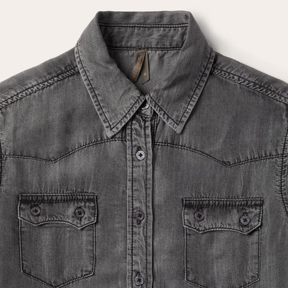 Boyfriend Fit Denim Shirt Washed Black Women Stetson Denim Shirts