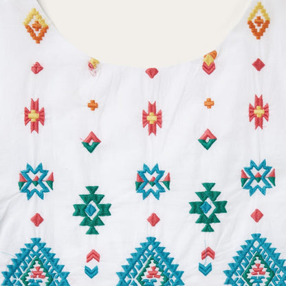 Bright Schiffli Embroidered White Cotton Lawn Dress White Women Stetson Midi