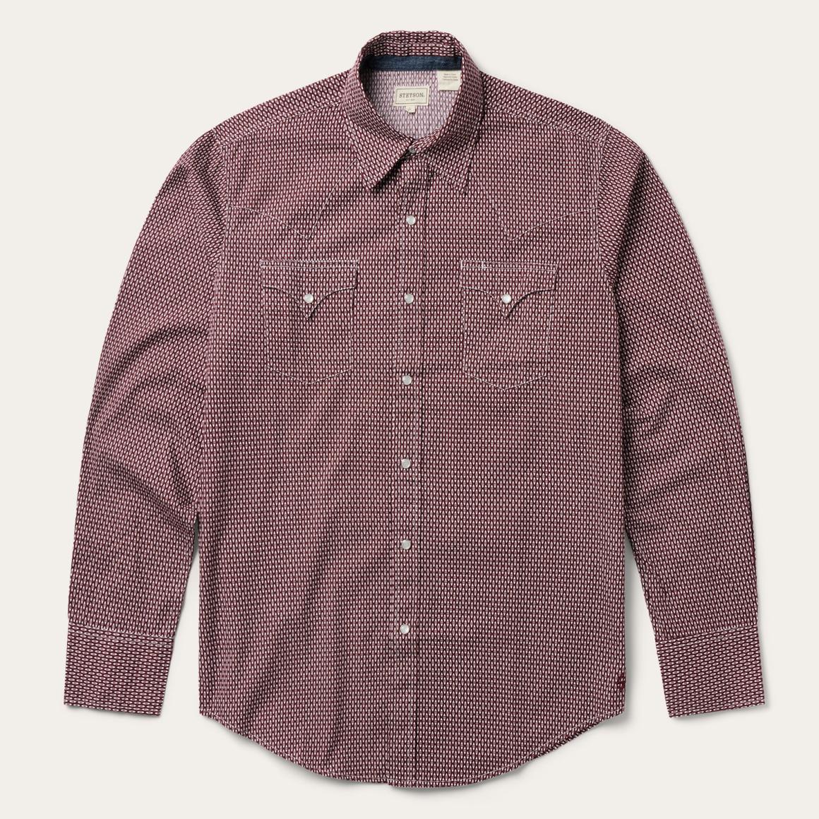 Broken Diamond Print Western Shirt Red Men Stetson Modern Cut
