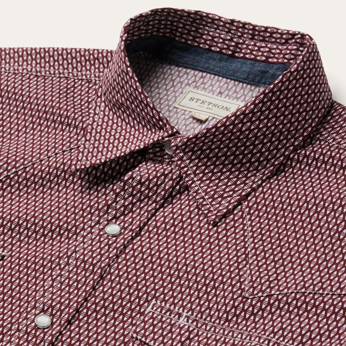 Broken Diamond Print Western Shirt Red Men Stetson Modern Cut