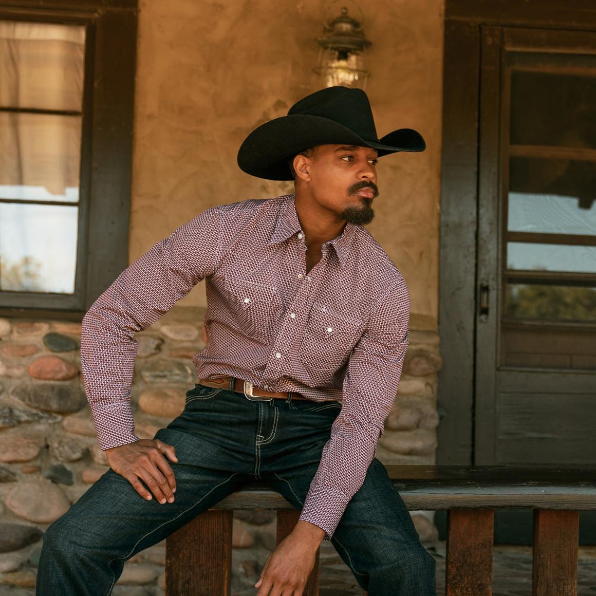 Broken Diamond Print Western Shirt Red Men Stetson Western Shirts