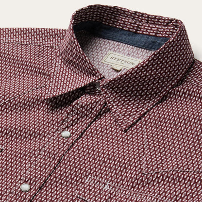 Broken Diamond Print Western Shirt Red Men Stetson Western Shirts