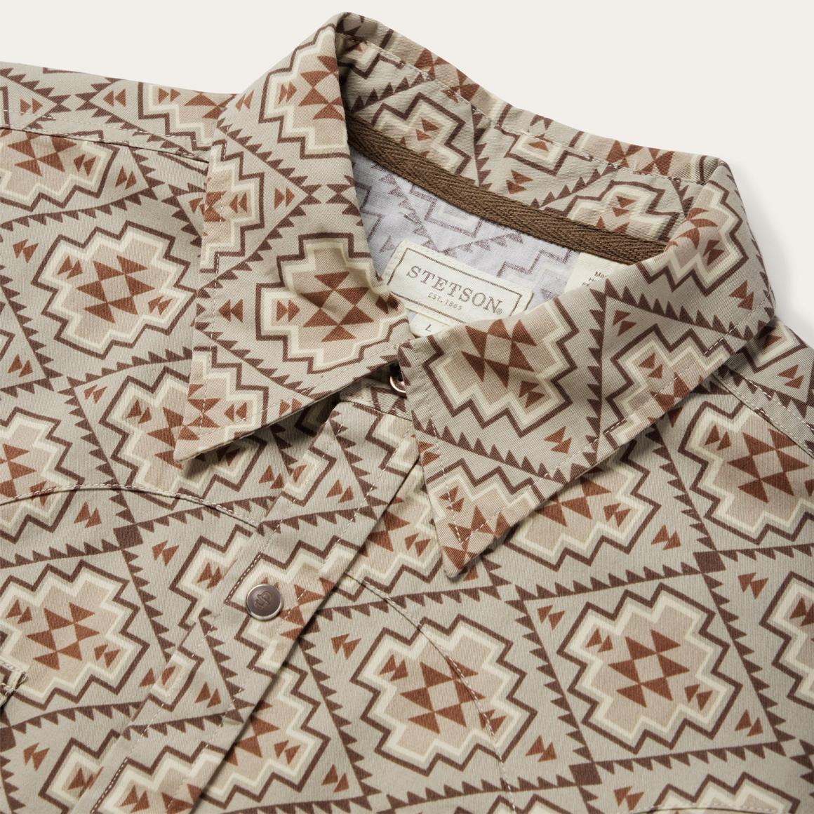 Brown Aztec Poplin Western Shirt Brown Men Stetson Modern Cut