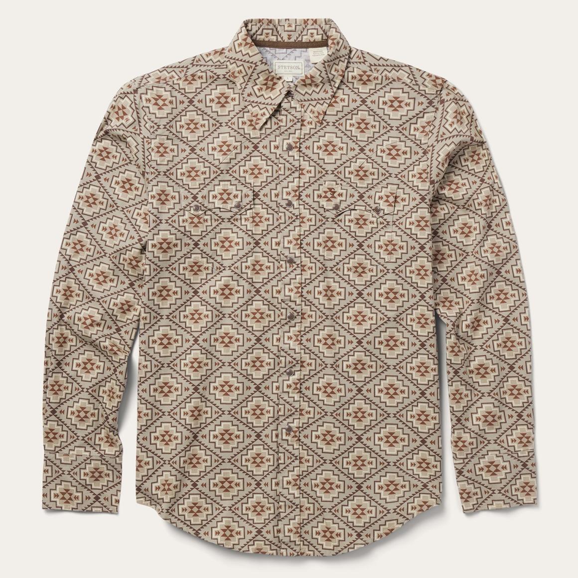 Brown Aztec Poplin Western Shirt Brown Men Stetson Western Shirts