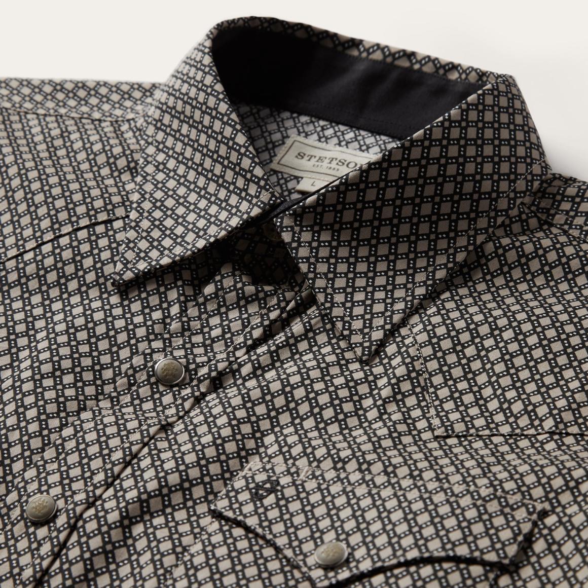 Brown Diamond Print Western Shirt Brown Men Stetson Modern Cut