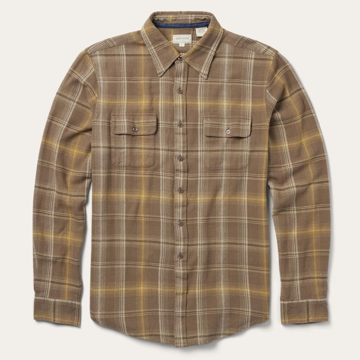 Brown Flannel Button-Front Shirt Brown Men Stetson Western Shirts