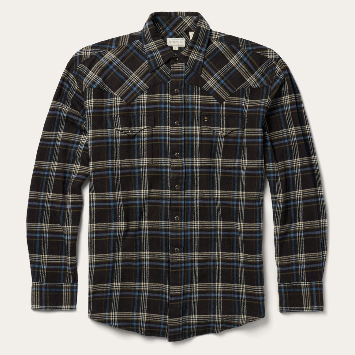 Brown Plaid Flannel Western Shirt Brown Men Stetson Flannel Shirts