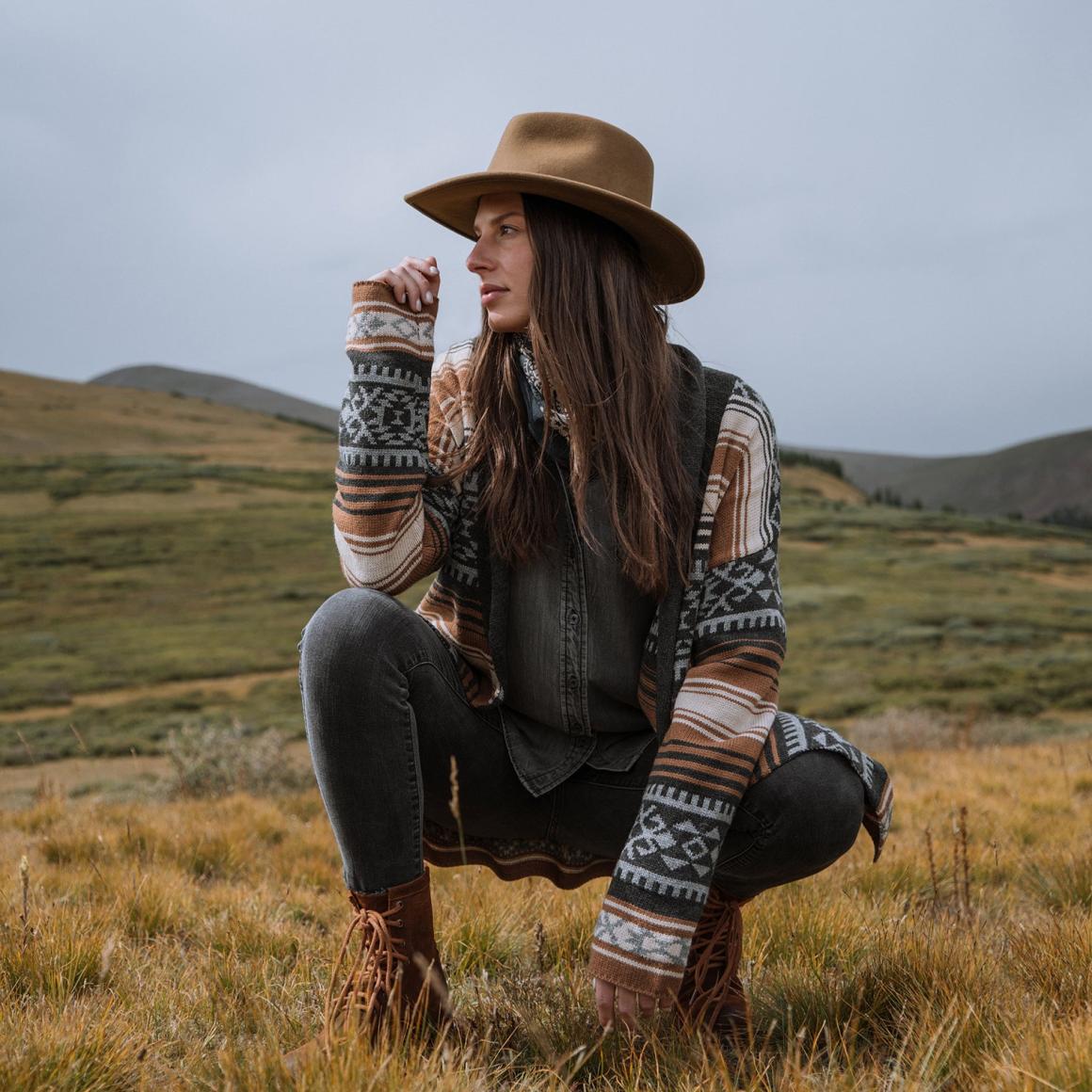 Brown Serape Belted Cardigan Brown Women Stetson Sweaters