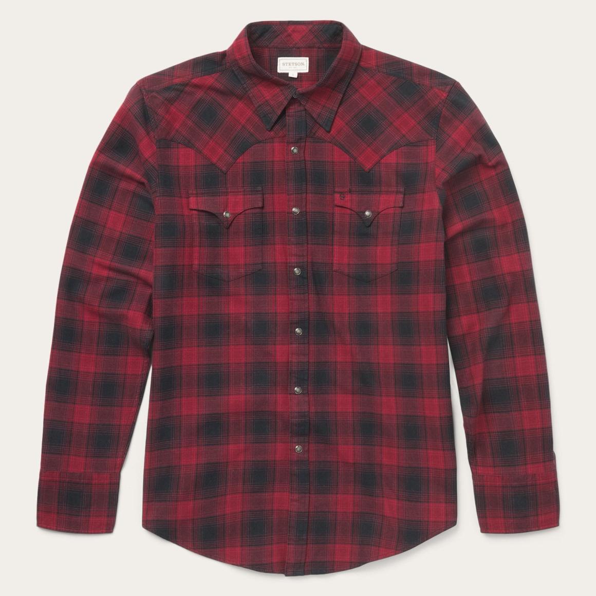 Brushed Twill Plaid Shirt Black Men Stetson Modern Cut