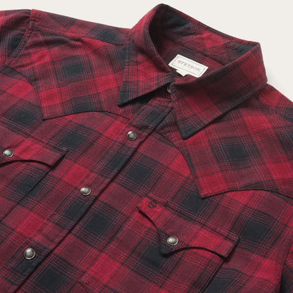 Brushed Twill Plaid Shirt Black Men Stetson Modern Cut