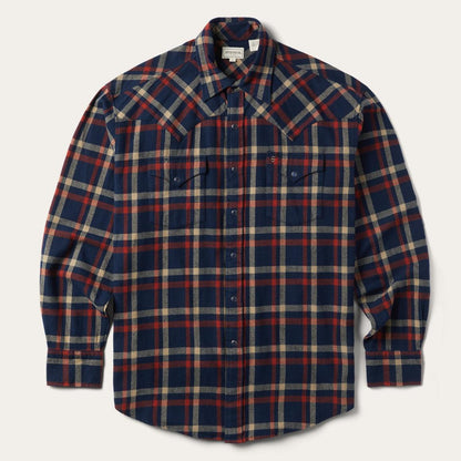 Brushed Twill Plaid Shirt Blue Men Stetson Classic Cut
