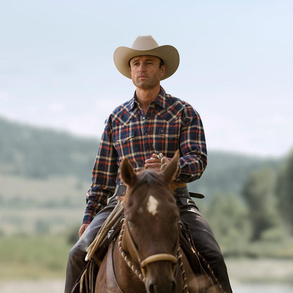 Brushed Twill Plaid Shirt Blue Men Stetson Classic Cut
