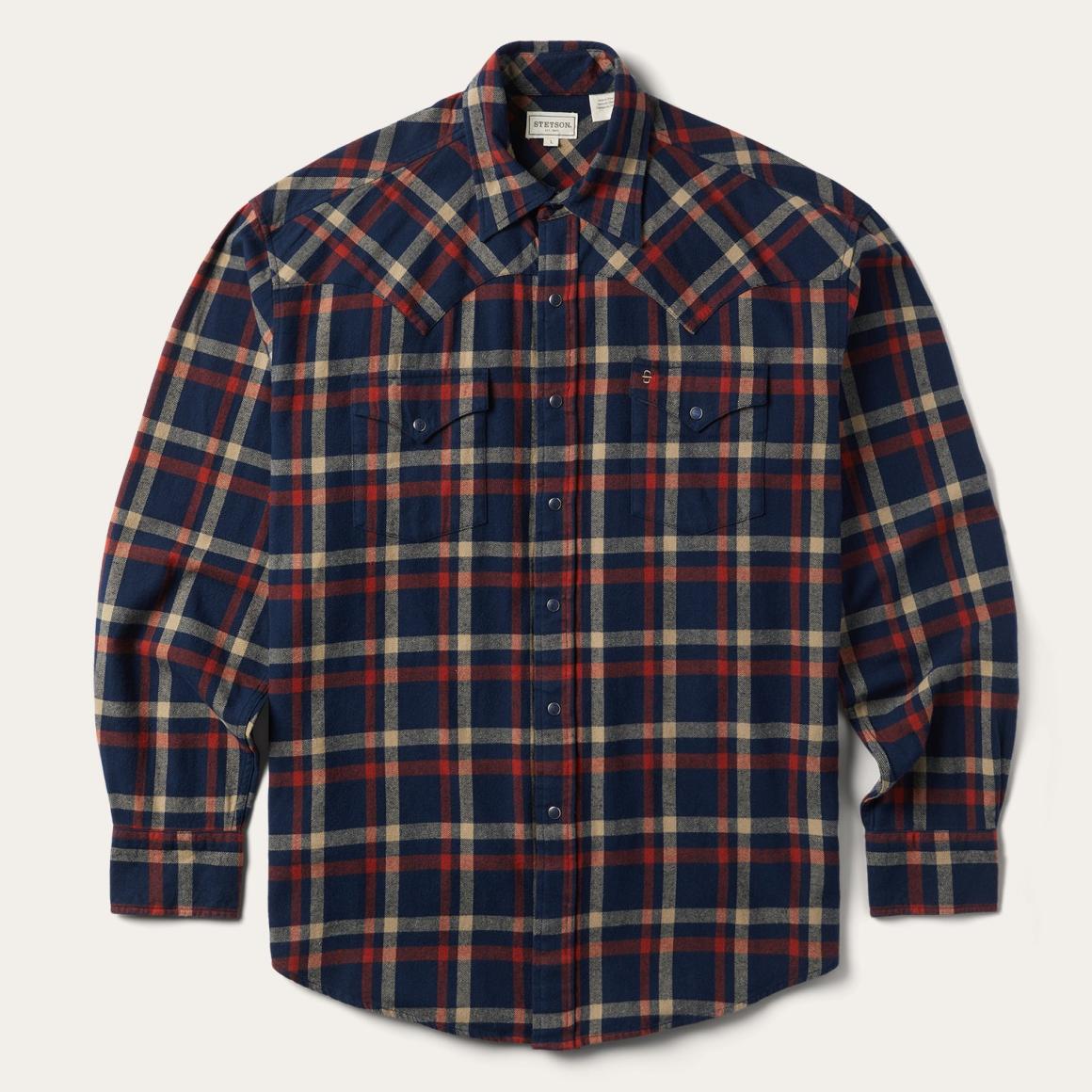 Brushed Twill Plaid Shirt Blue Men Stetson Flannel Shirts