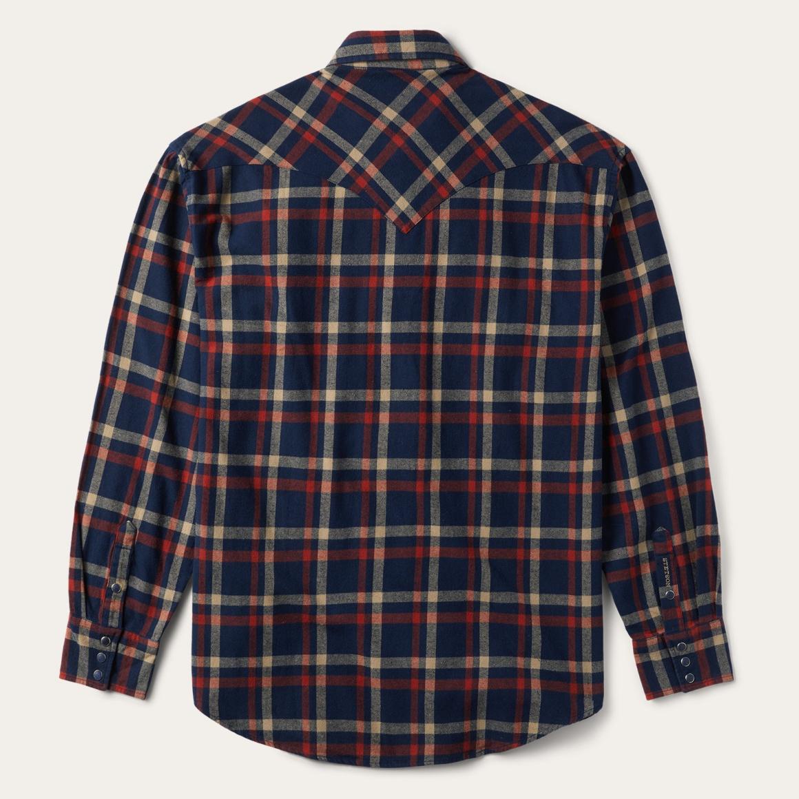 Brushed Twill Plaid Shirt Blue Men Stetson Western Shirts