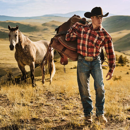 Brushed Twill Plaid Shirt Orange Men Stetson Flannel Shirts