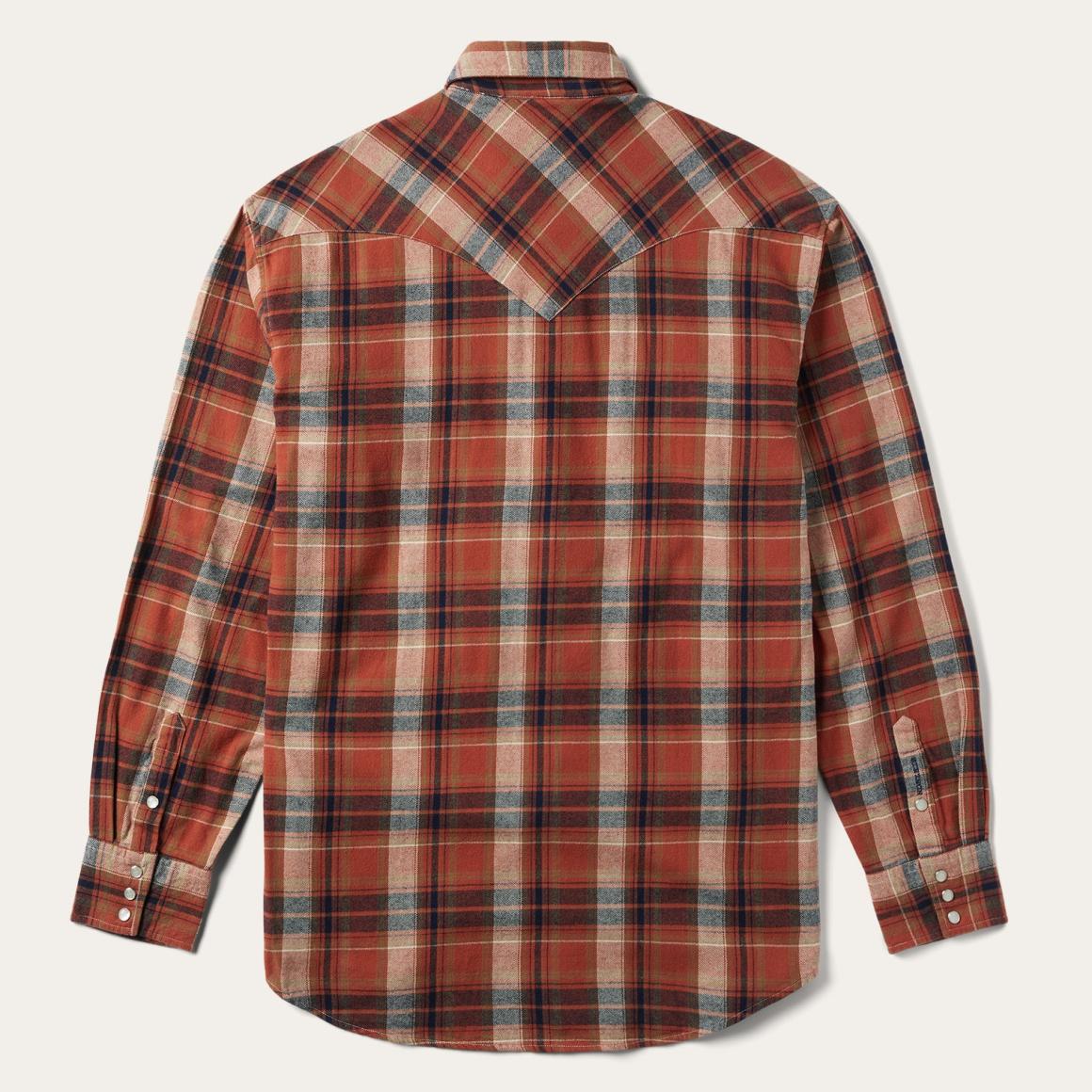 Brushed Twill Plaid Shirt Orange Men Stetson Flannel Shirts