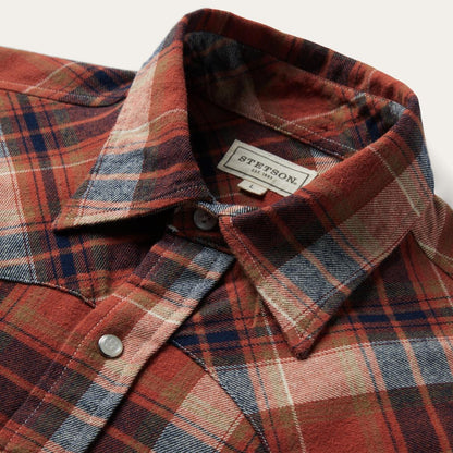 Brushed Twill Plaid Shirt Orange Men Stetson Flannel Shirts