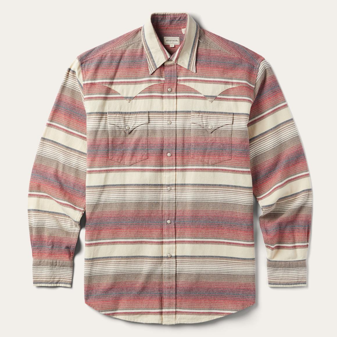 Brushed Twill Striped Shirt Red Men Stetson Classic Cut