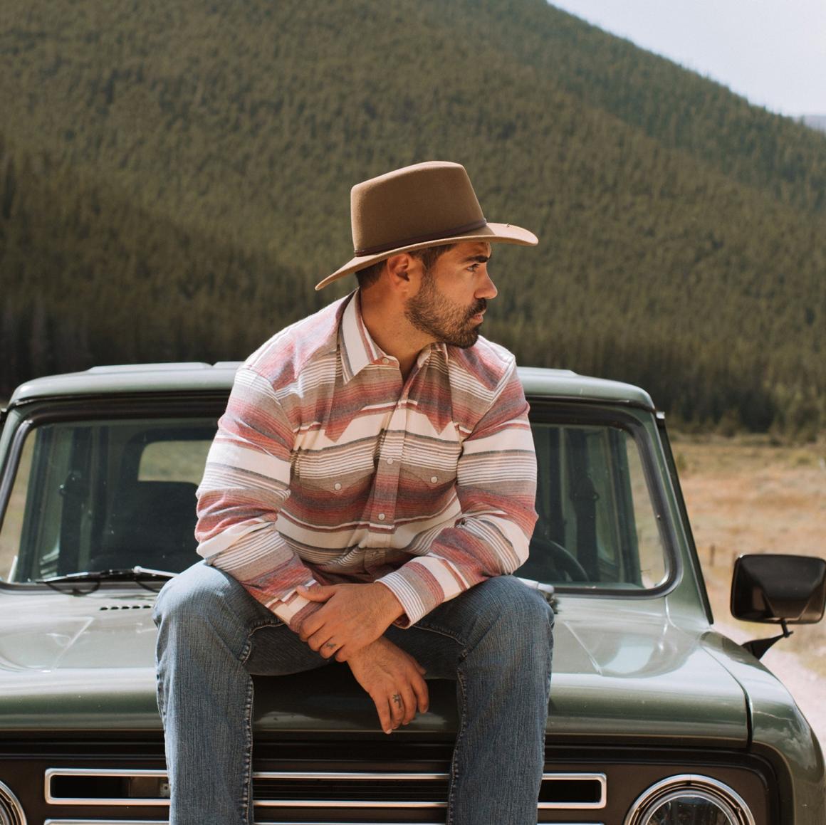 Brushed Twill Striped Shirt Red Men Stetson Classic Cut