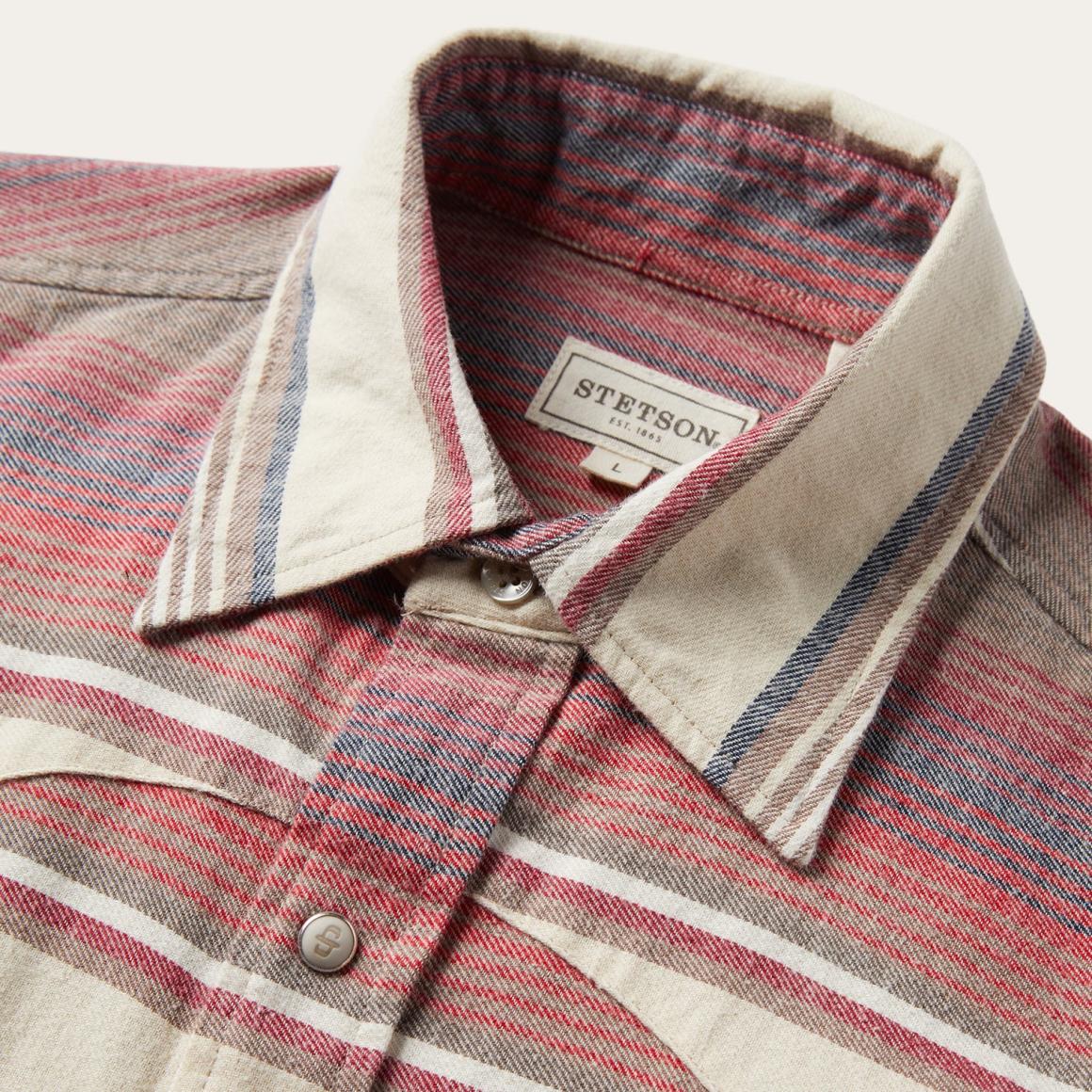 Brushed Twill Striped Shirt Red Men Stetson Classic Cut