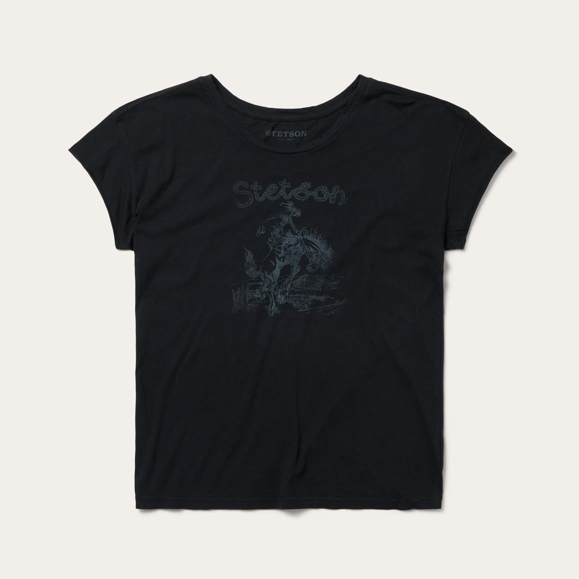 Bucking Cowboy Graphic Tee Black Women Stetson Tees
