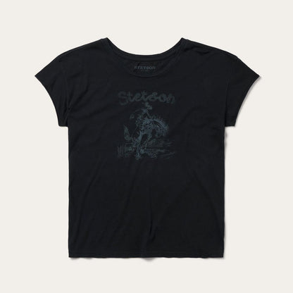 Bucking Cowboy Graphic Tee Black Women Stetson Tees