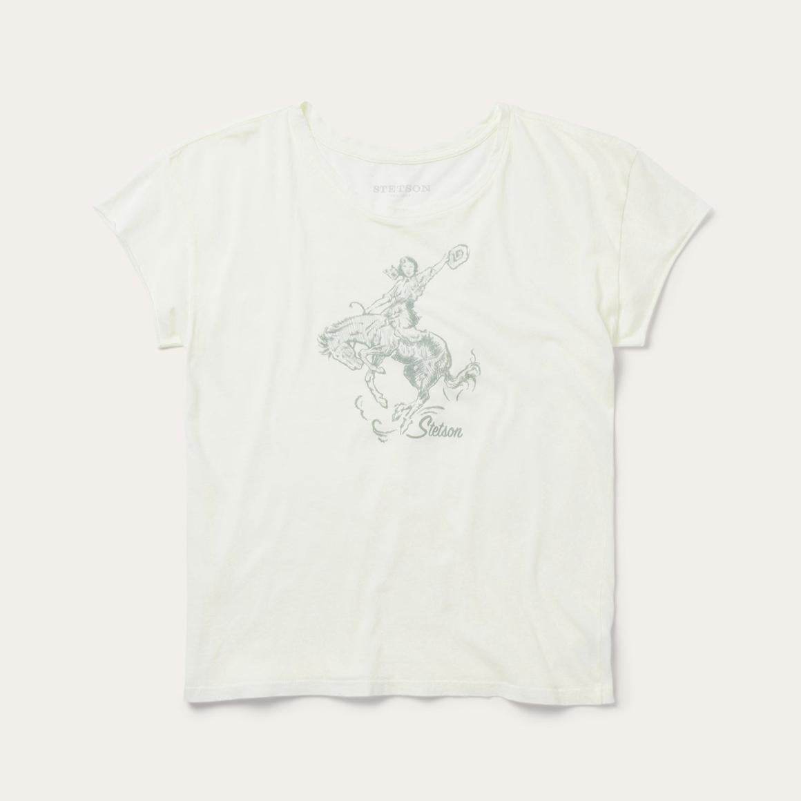 Bucking Cowgirl Graphic Tee White Women Stetson Tees