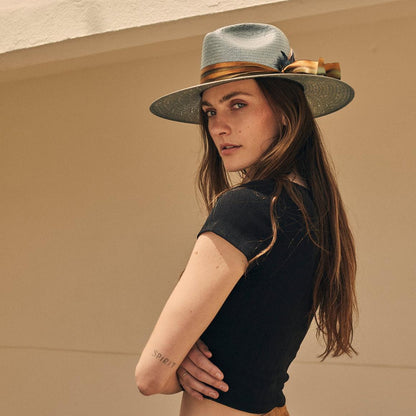 Caelus Straw Fedora Seafoam Men/Women Stetson Fedora