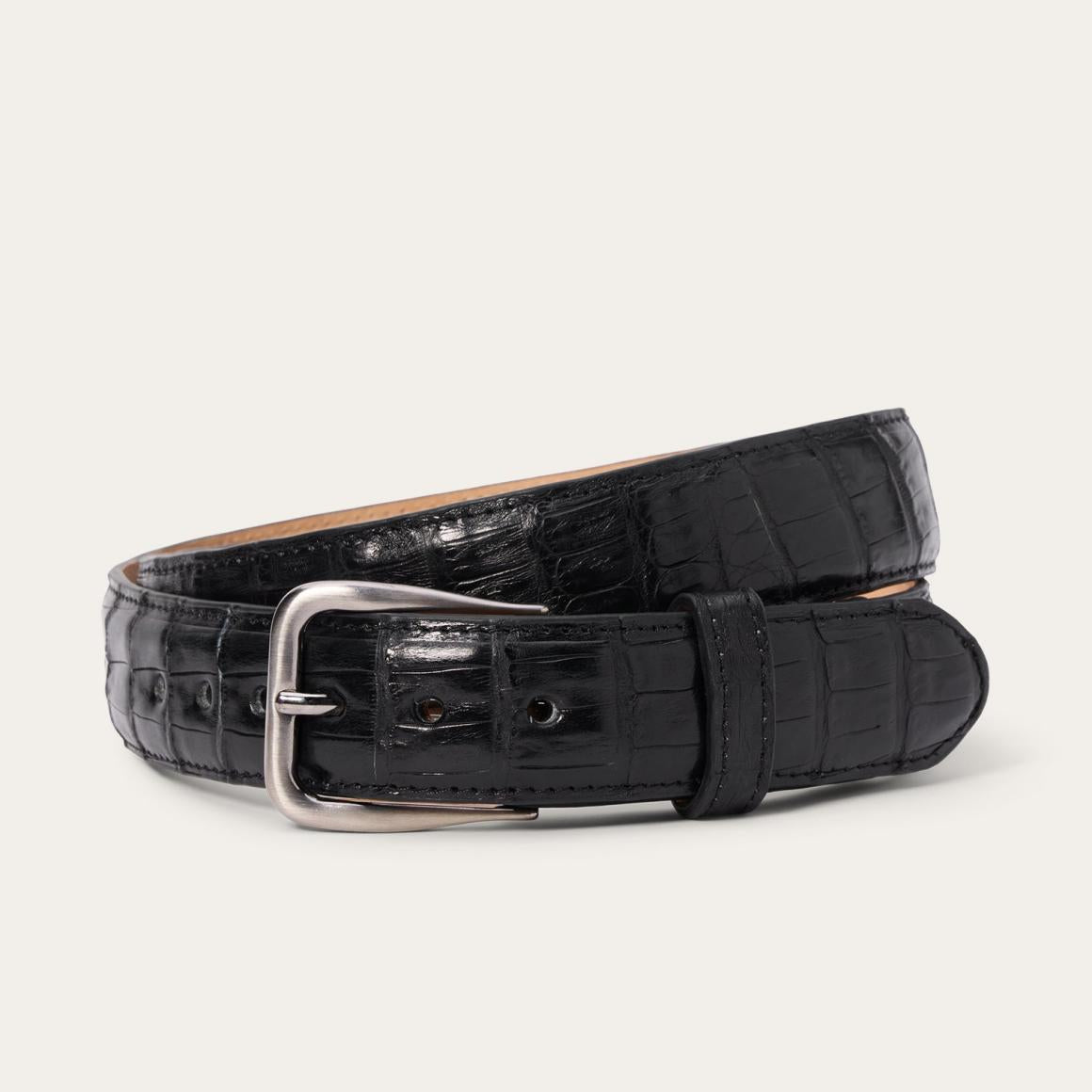 Caiman Western Tab Belt - 1 1/4" Width Black Classic Men Stetson Belts