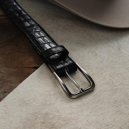 Caiman Western Tab Belt - 1 1/4" Width Black Classic Men Stetson Belts