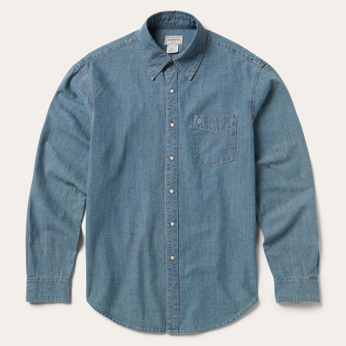 Chambray Denim Shirt Blue Men Stetson Modern Cut