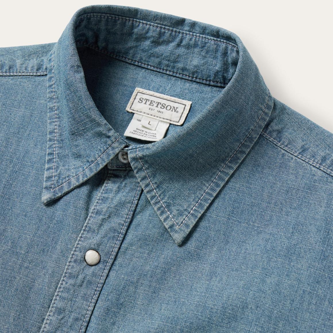Chambray Denim Shirt Blue Men Stetson Western Shirts
