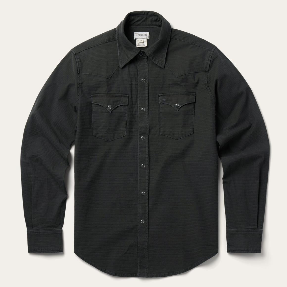 Charcoal Corded Denim Shirt Grey Men Stetson Modern Cut