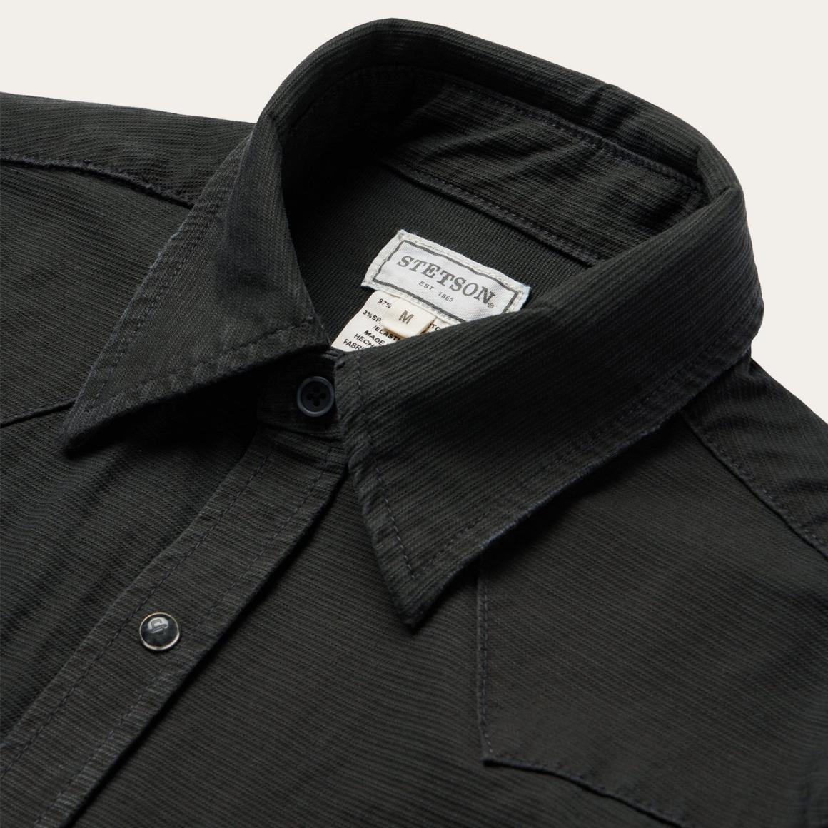 Charcoal Corded Denim Shirt Grey Men Stetson Western Shirts