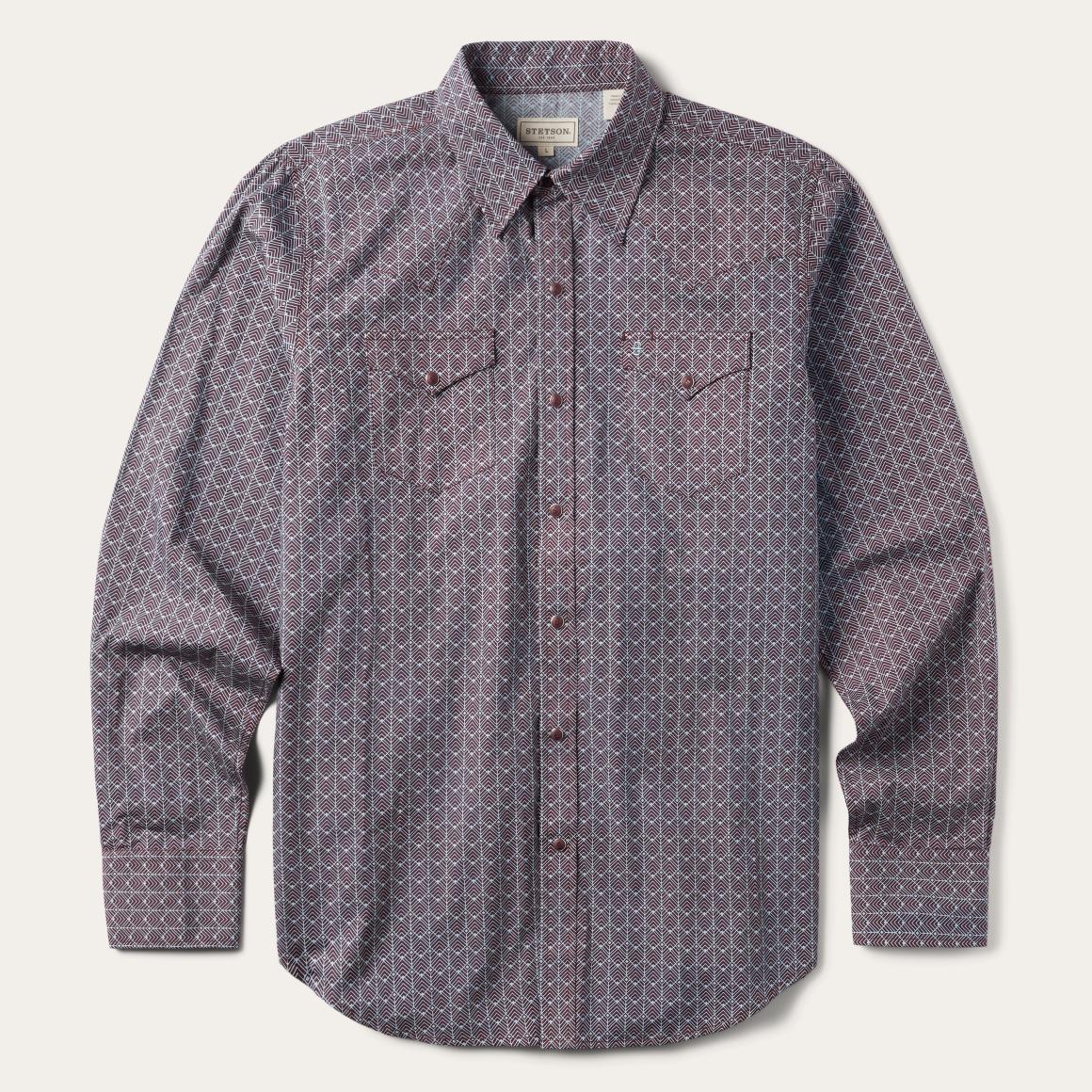 Chevron Grid Shirt Brown Men Stetson Modern Cut