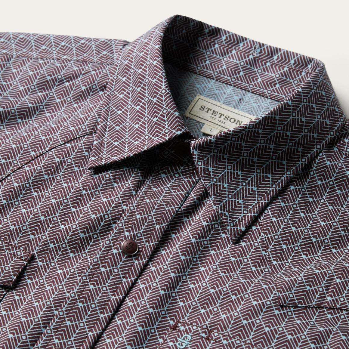 Chevron Grid Shirt Brown Men Stetson Western Shirts