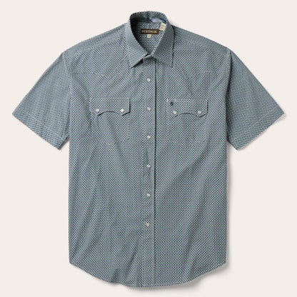 Circle Diamond Print Short Sleeve Western Shirt Green Men Stetson Classic Cut