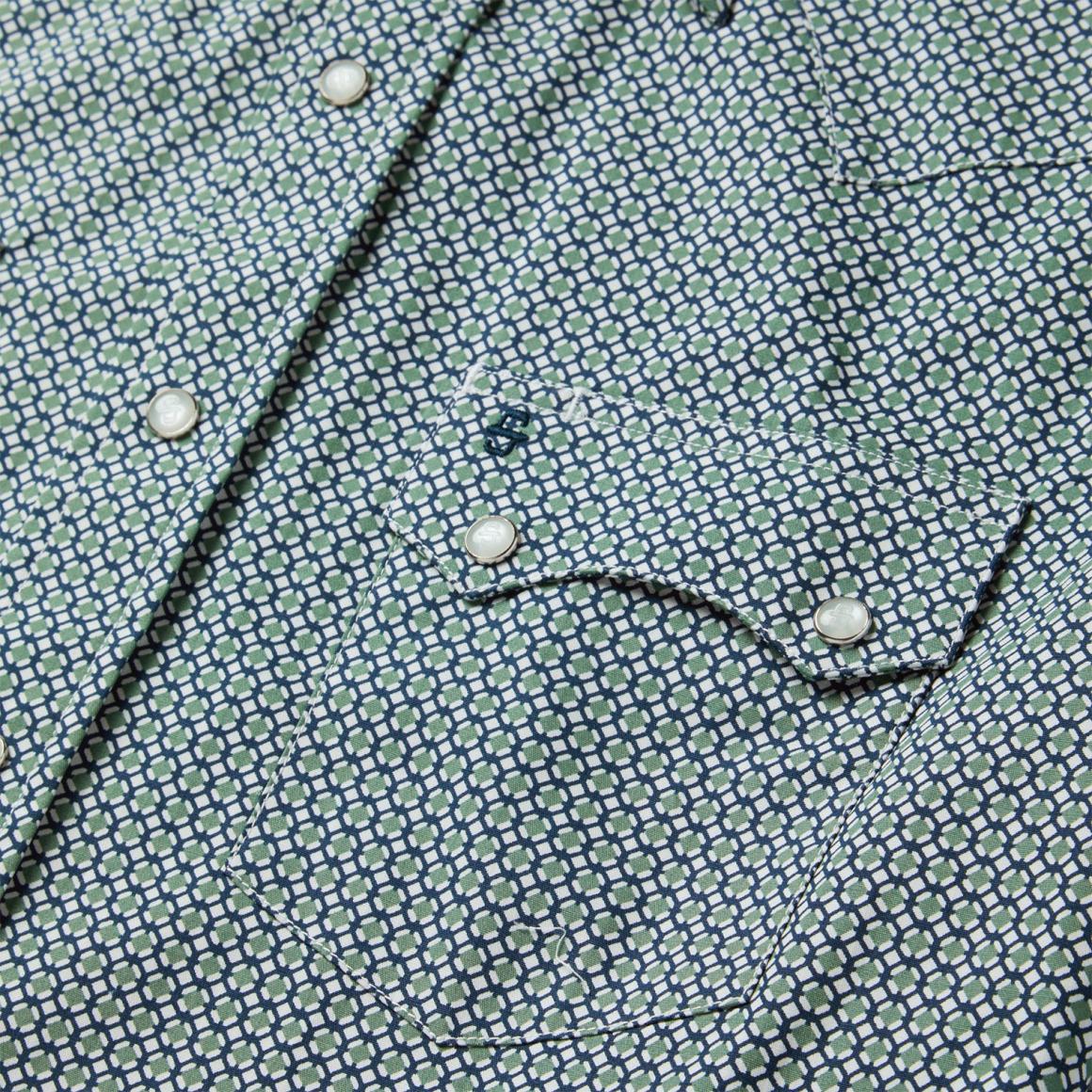 Circle Diamond Print Short Sleeve Western Shirt Green Men Stetson Classic Cut