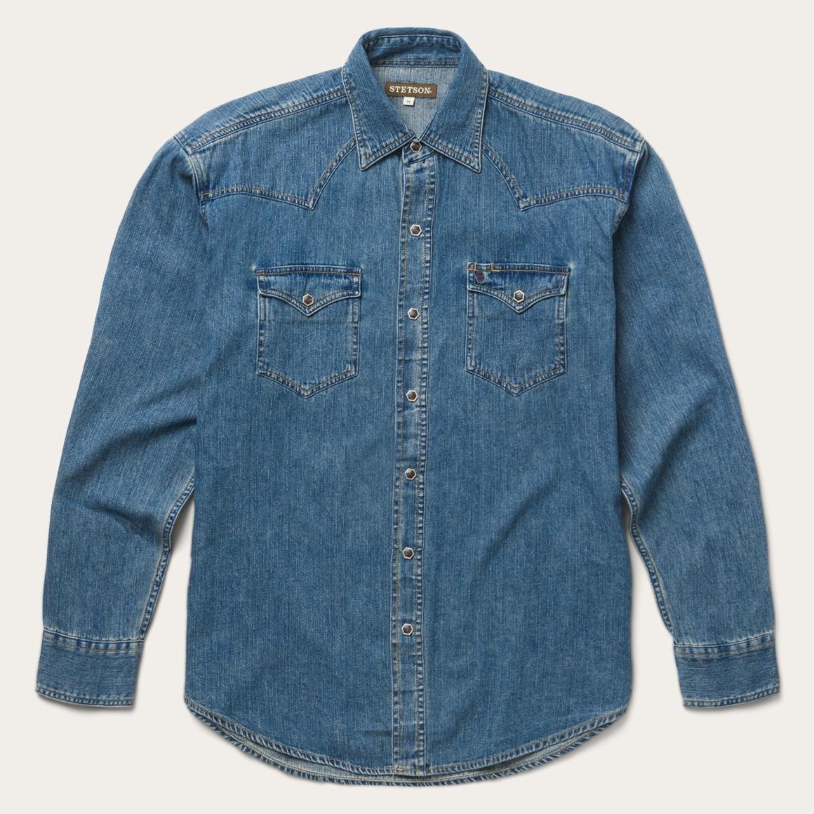 Classic Denim Shirt Blue Men Stetson Classic Cut
