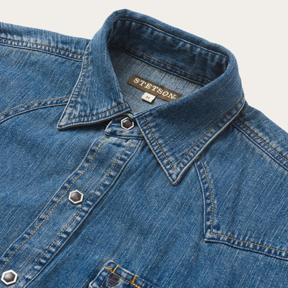 Classic Denim Shirt Blue Men Stetson Western Shirts