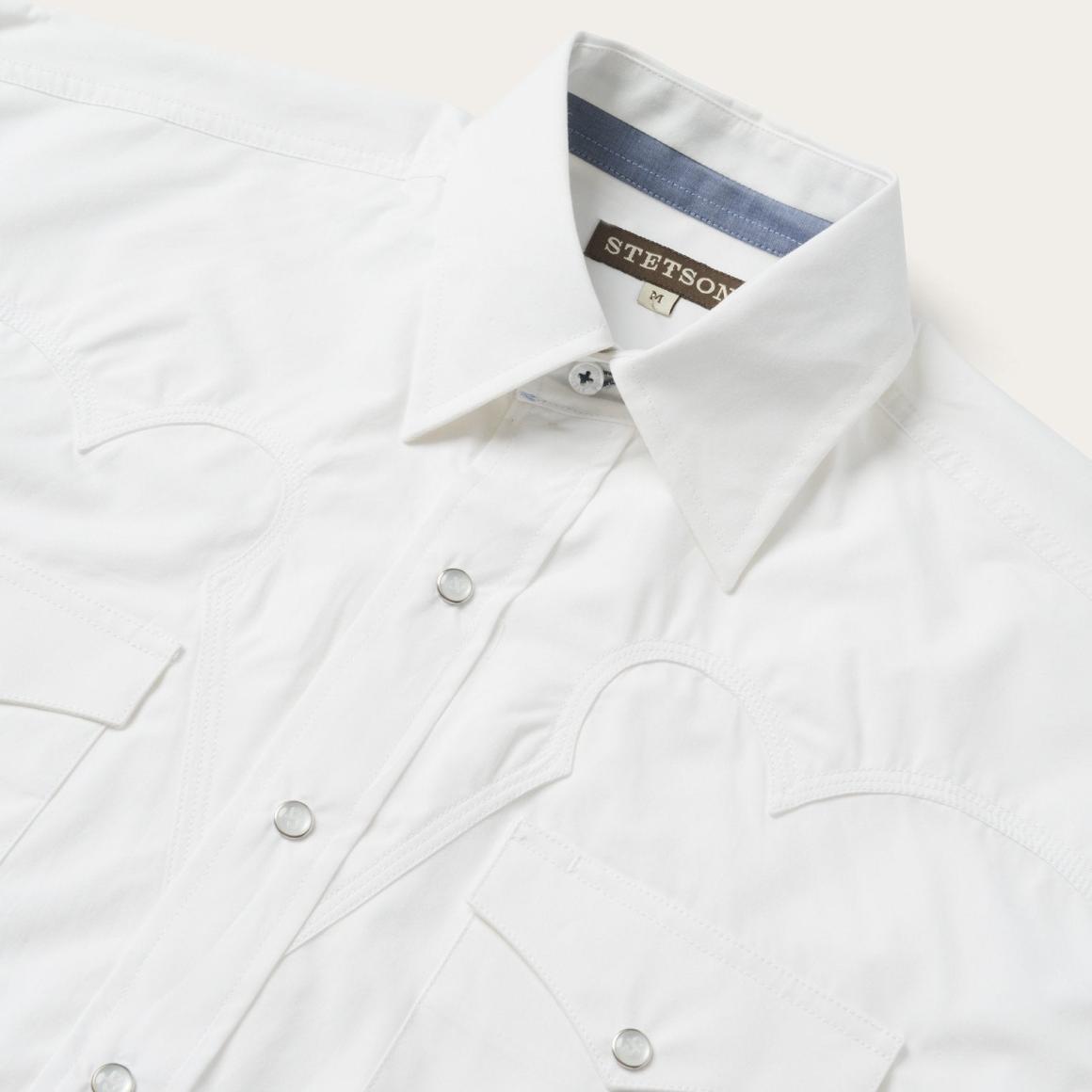 Classic Solid Snap Poplin Shirt In Optic White White Men Stetson Classic Cut