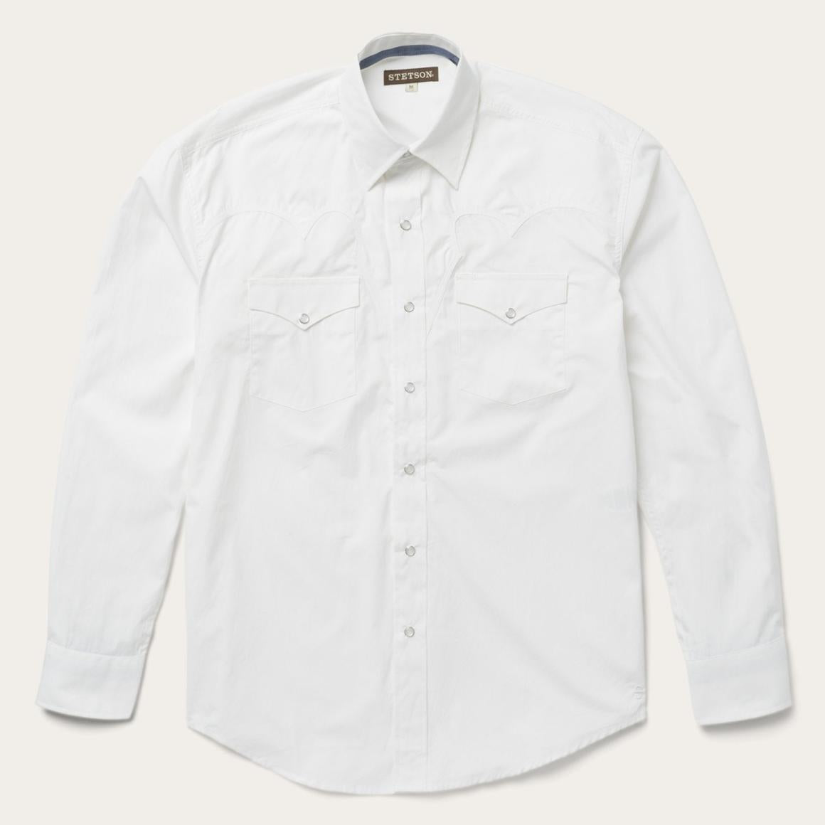Classic Solid Snap Poplin Shirt In Optic White White Men Stetson Western Shirts