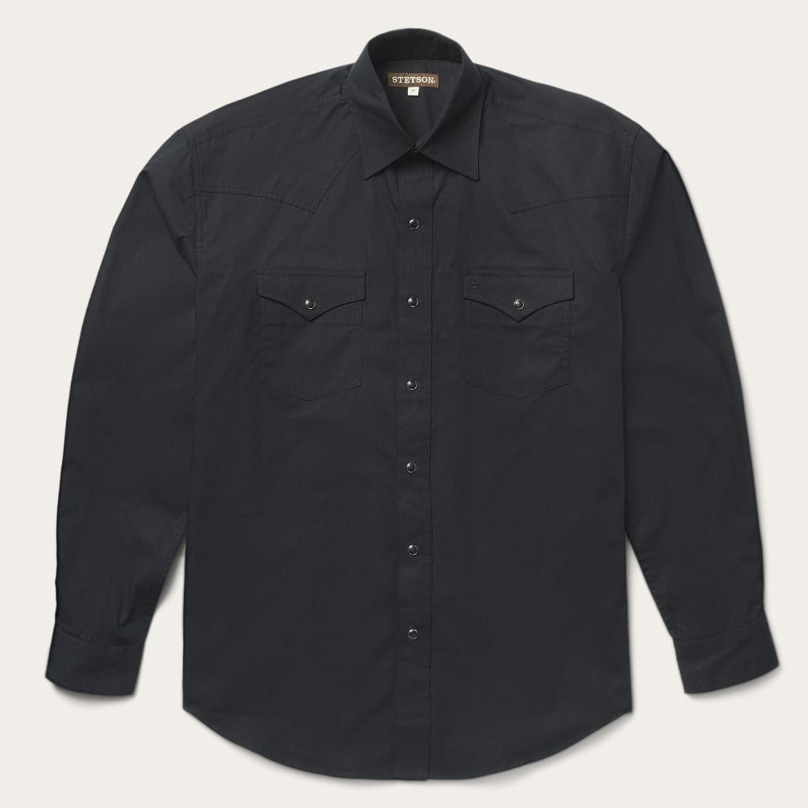 Classic Western Shirt In Black Black Men Stetson Classic Cut