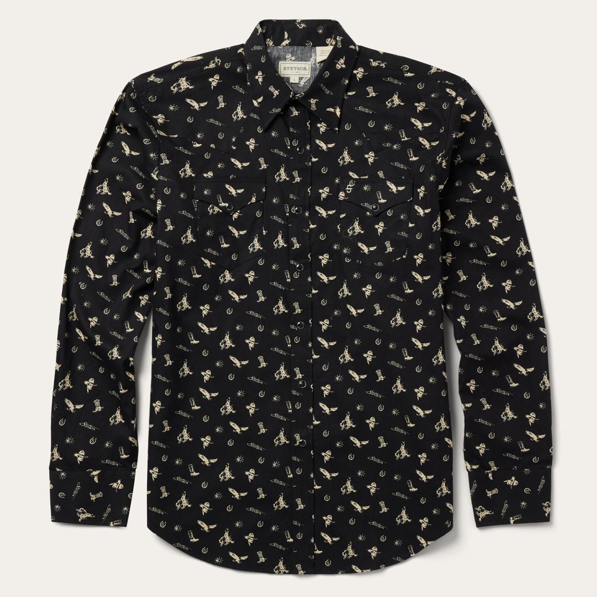 Conversation Print Western Shirt Black Men Stetson Western Shirts