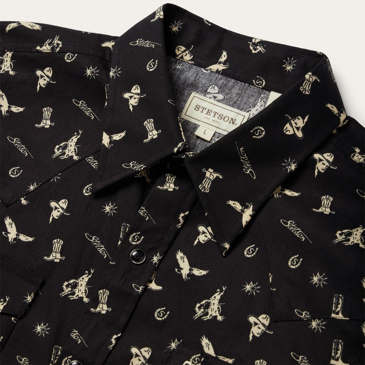 Conversation Print Western Shirt Black Men Stetson Western Shirts